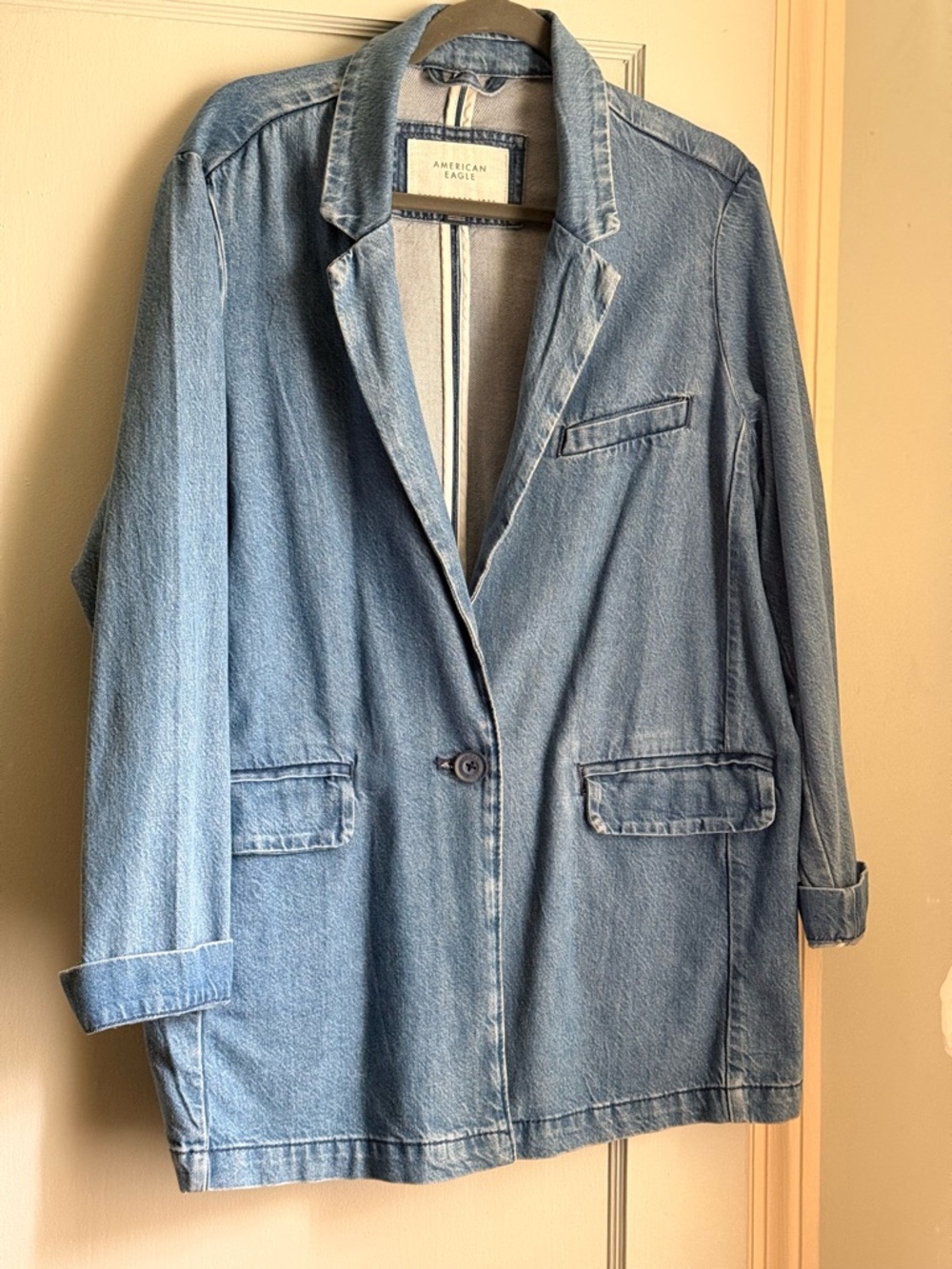 American Eagle Outfitters Light Blue Denim Blazer